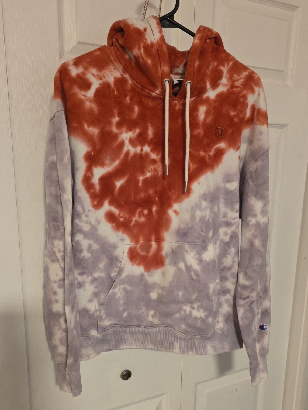 Champion Unisex Tie-Dye Medium Hoodie - Rust & Lavender